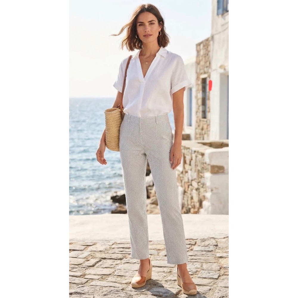 Rachel Zoe Womens Blue White Striped Seersucker Straight Leg Trousers Size 6
